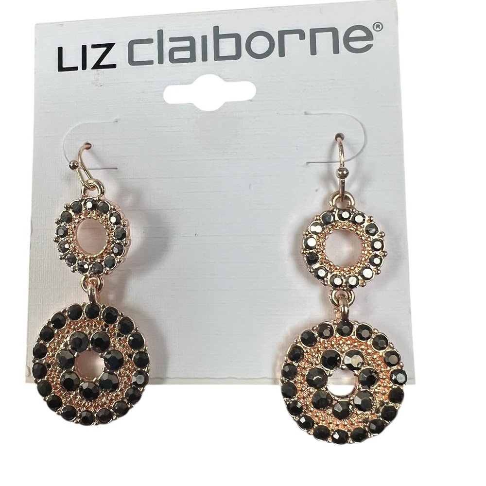 Liz Claiborne NWT Women’s 3pc Set Gold and Black Stretchy Bracelet & Earrings - Picture 4 of 5
